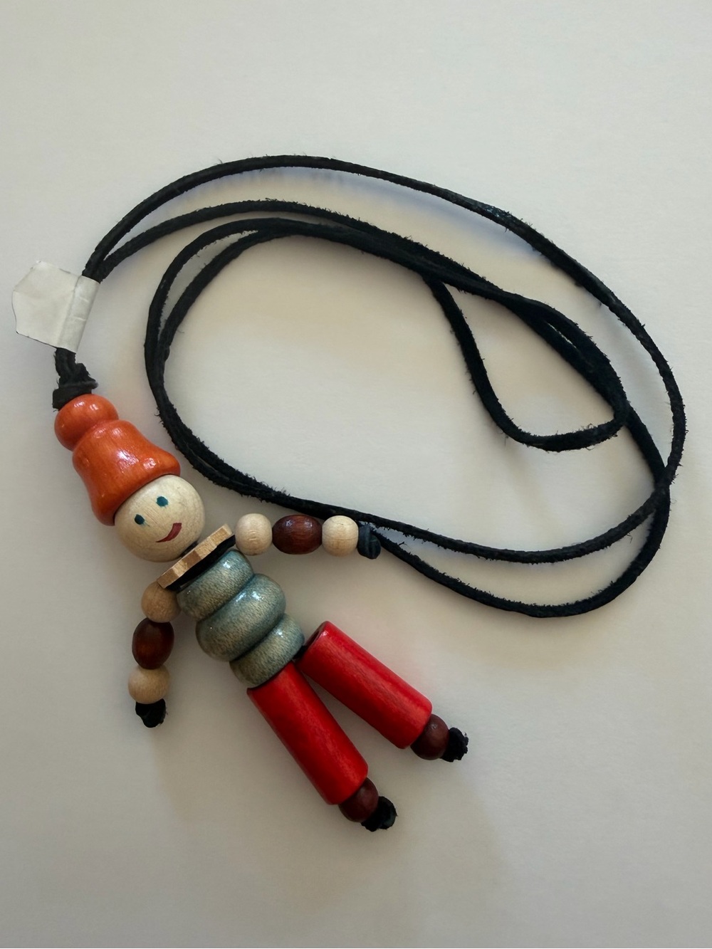 NEW Czech Prague Wooden Doll Necklace Pendant Handmade Hand Crafted Orange Hat